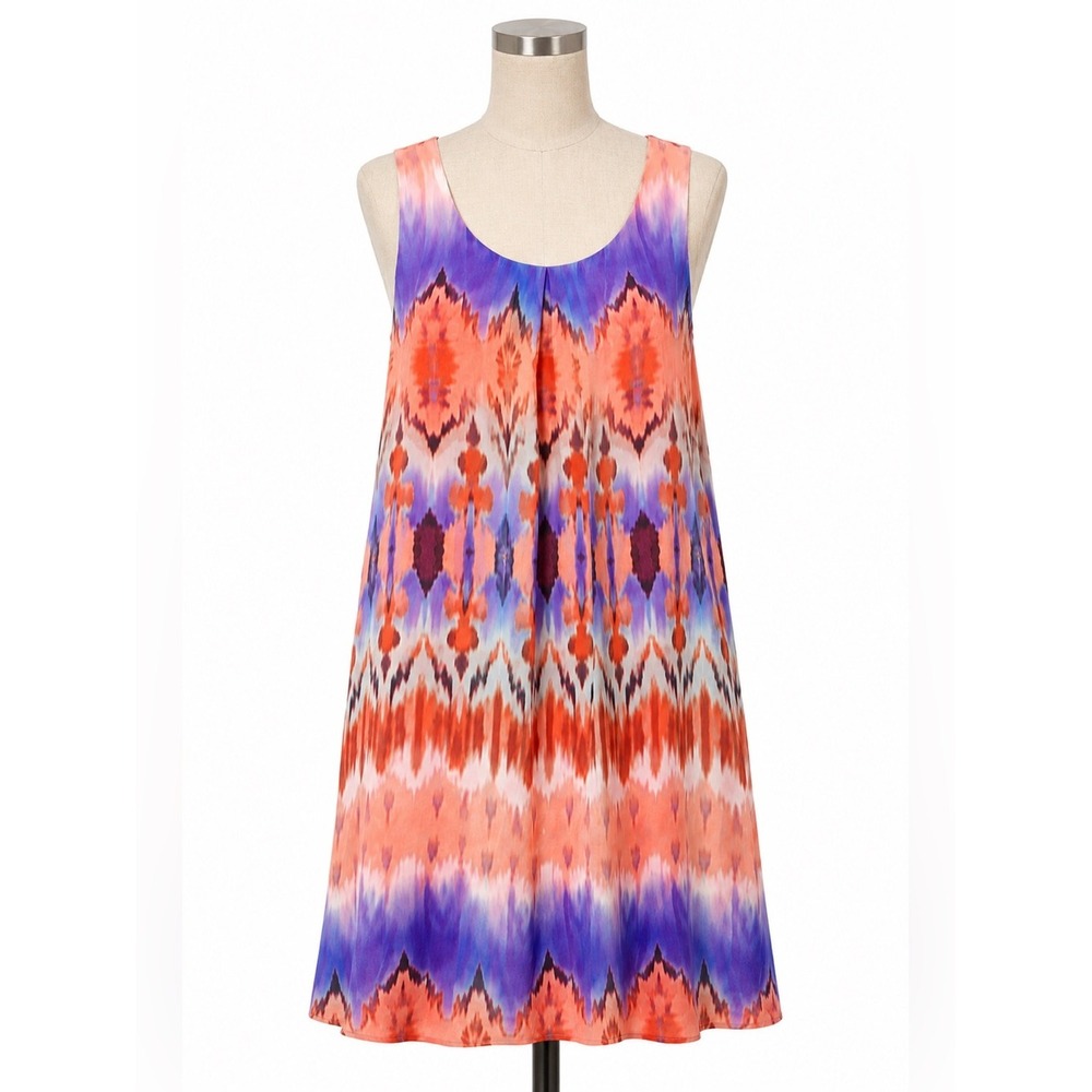 IN San Francisco Ikat Print Shift Dress Women Size S Multicolor Sleeveless Boho